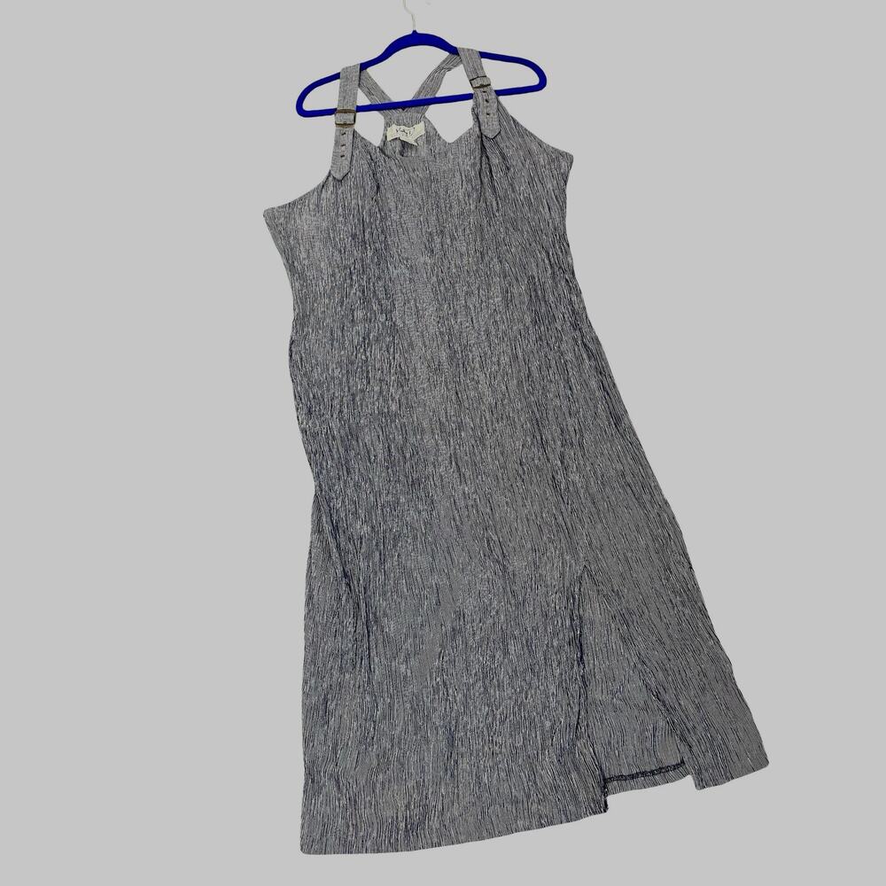 Vintage 90s Kathryn Deene Women’s Retro Blue / White Striped Overall Dress Sz 24